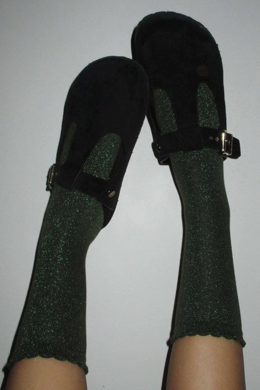 Scalloped Glitter Socks Olive
